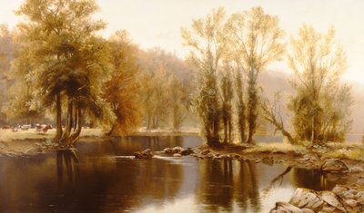 Weite Flusslandschaft mit Vieh von Edward J. Duval